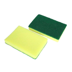 Synthetic Sponges - 4″ x 6” - w/ Scouring Pad - Green / Yellow - 20 / Pack