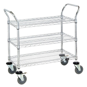 Wire Shelf Cart - Chrome - 18" x 30" - 3 Shelf - Easy Assembly