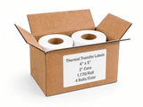 Open case of 4 x 5 thermal transfer labels, 3-inch core, 1,170 labels per roll, 4 rolls per case