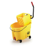 Mop Bucket and Wringer Combo - Rubbermaid WaveBrake - Side Press - Yellow - 26 qt - Each