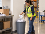 Garbage Bags - 26" x 36" - Clear - Strong - 15-20 gal - 200/Case closed clear bag being removed from an opaque warehouse waste bin