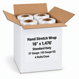 Open case of four 16 inch standard-duty hand stretch wrap rolls