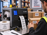 Thermal transfer 2 x 1 labels in a warehouse printing and packing workflow
