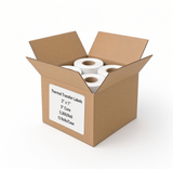 Open case of 2 x 1 thermal transfer labels, 3-inch core, 5,300 labels per roll, 12 rolls per case