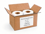 Open case of 4 x 6 thermal transfer labels, 3-inch core, 1,000 labels per roll, 4 rolls per case