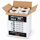 Open case of four 14 inch high-performance 65 Gauge EQ hand stretch wrap rolls