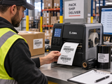 Thermal transfer 4 x 2 labels printing at a warehouse packing station