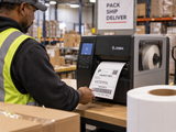 Warehouse operator printing 4 x 6 direct thermal shipping labels
