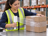 5 inch 80 gauge banding stretch wrap bundling cartons in a warehouse