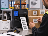 Thermal transfer 3 x 2 labels printing at a warehouse workstation