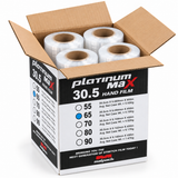 Open case of four 12 inch high-performance hand stretch wrap rolls
