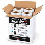 Open case of four 18 inch high-performance 80 Gauge EQ hand stretch wrap rolls