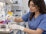 Latex Examination Gloves - Powder-Free - White - Small - application image