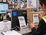 Thermal transfer 3 x 5 labels in use at a warehouse packing station