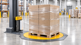 Machine stretch wrap securing a palletized load on a turntable wrapper